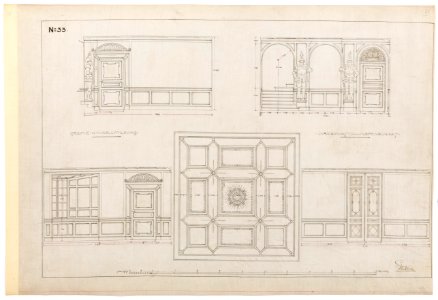 Ritning, inredning till vapenrummet, Hallwylska palatset - Hallwylska museet - 102159