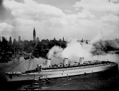 RMS Queen Mary in New York Harbor during World War II photo