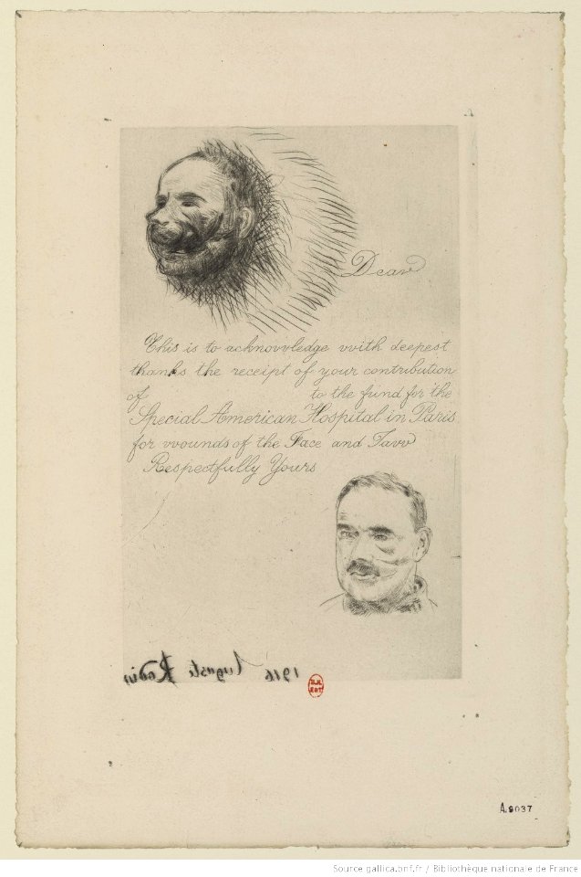 Rodin - Contribution Receipt of the Special American Hospital in Paris for Wounds of the Face and Jaw, 2e état, btv1b52506788z