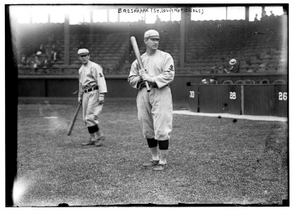 Roger Bresnahan, St. Louis, NL, Miller Huggins in background (baseball) LCCN2014689310