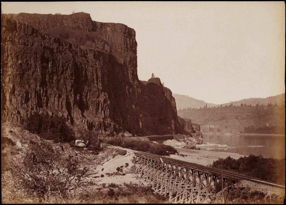 Rock Bluffs Columbia River Oregon by Carleton E Watkins
