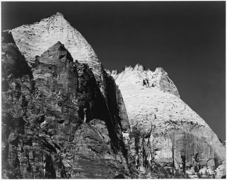 Rock formation against dark sky, Zion National Park, 1941, Utah., 1941 - NARA - 520022 photo