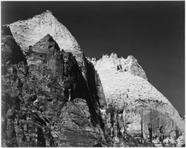 Rock formation against dark sky, Zion National Park, 1941, Utah., 1941 - NARA - 520022