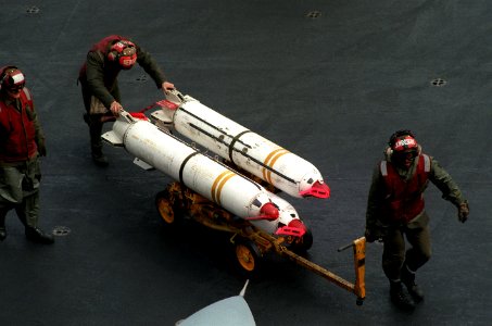 Rockeye cluster bombs on USS Saratoga (CV-60) 1986 photo