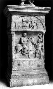 Roman - Funeral Stele with Figure Guiding a Horse and Rider - Walters 2318 - Three Quarter