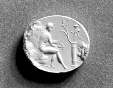 Roman - Intaglio of Man Seated by Priapus - Walters 542211
