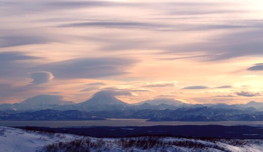 Sunset the viluchinsky volcano landscape photo