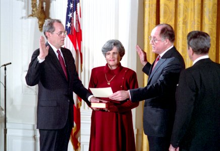 Ronald Reagan Watches The Swearing in Ceremony of Anthony Kennedy