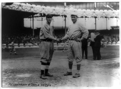 Roger Peckinpaugh, New York AL and Larry Doyle, New York NL, 10-8-1914 (baseball) LCCN2001704376 photo