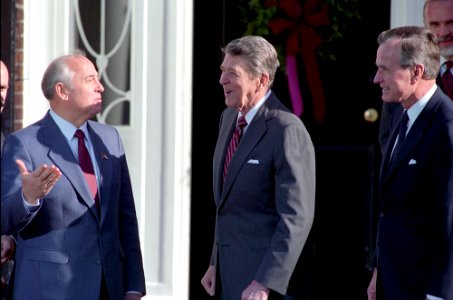 Ronald Reagan, George H. W. Bush, and Mikhail Gorbachev