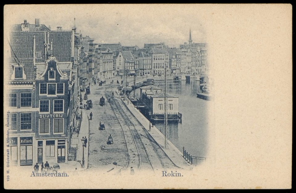 Rokin vanaf het Muntplein richting Spui. Uitgave M. Glückstadt & Münden, Hamburg, Afb PBKD00346000010