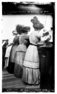 Roosevelt on bridge of ship; Ethel, Mrs. Roosevelt, Mrs. Longworth LCCN2014688580