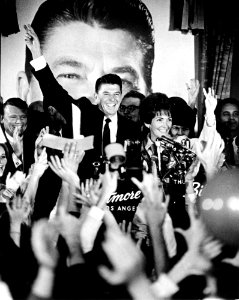 Ronald Reagan and Nancy Reagan at victory celebration for 1966 Governor's election