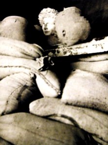 Roman head amid sandbags, Tripoli, Libya, North African Campaign, 1943 (27220471371)