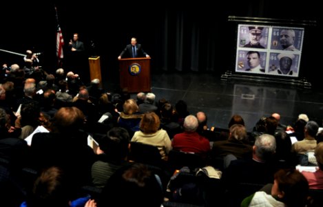 Rosenberg presenting distinguished sailors commemorative stamps