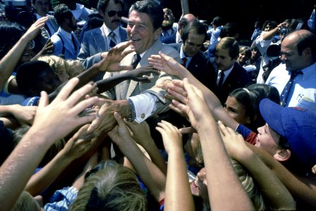 Ronald Reagan Shaking Hands with Supporters on a Campaign Stop in Indiana