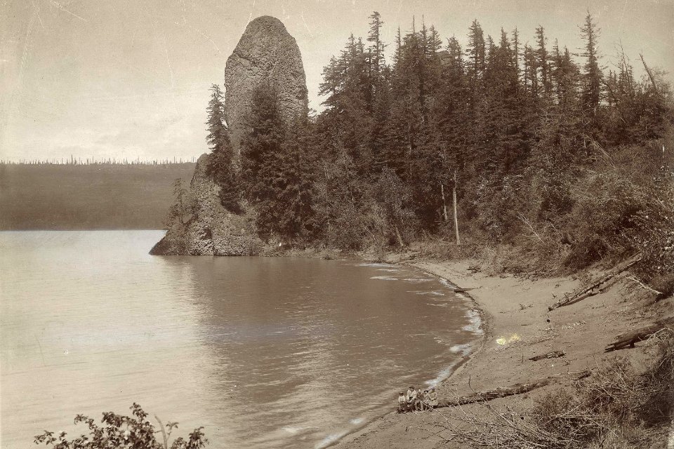 Rooster Rock, Columbia River, O.&R.N.R.R. C.R. Savage, Photo. (cropped)