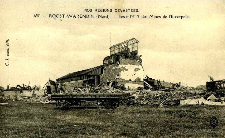 Roost-Warendin - Fosse n° 9 des mines de l'Escarpelle en 1919