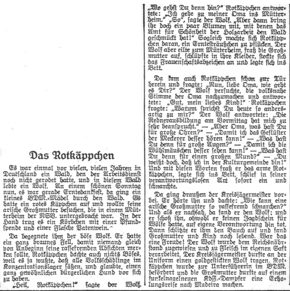 Rotkäppchen in den 'Münchner Neuesten Nachrichten' 1937