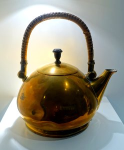 Round tea kettle, designed by Peter Behrens, AEG, Berlin, 1907-1908, brass - Museum Künstlerkolonie Darmstadt - Mathildenhöhe - Darmstadt, Germany - DSC06381 photo