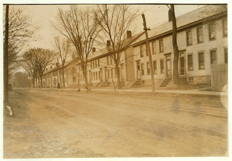 Row of mill houses belonging to Holden, Leonard Co., woolen mill, Bennington, Vt. Rents are from $6 to $8 a month. LOC nclc.01736