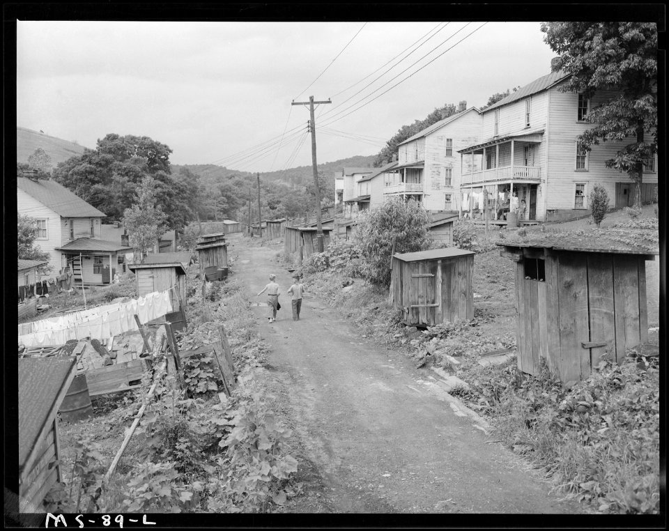 Rows of privies along alley in company housing project. Koppers Coal Division, Federal ^1 Mine, Grant Town, Marion... - NARA - 540266
