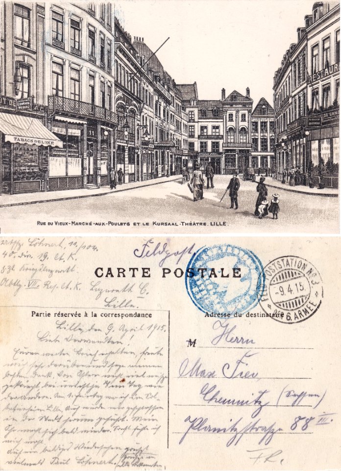 Rue du Vieux Marché aux Poulets et le Kursaal -Théâtre — Lille. vº-rº
