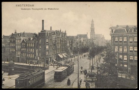 Rozengracht vanaf de Marnixstraat met op de voorgrond de Lijnbaansgracht, Afb PBKD00112000002