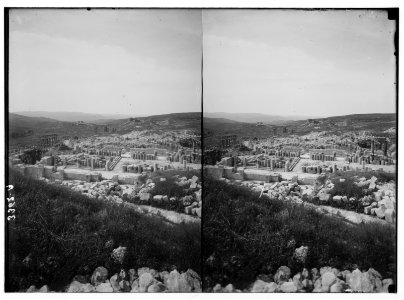 Ruins of Jerash (Gerasa). The cathedral ruins (Cathedral of St. Mary). Showing main avenue and the forum. LOC matpc.02752