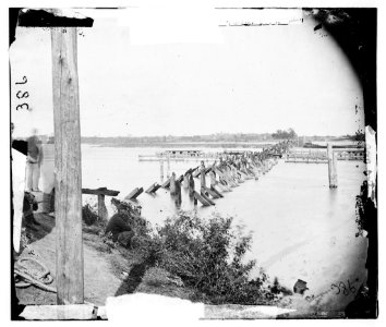 Ruins of bridge on Richmond & York River Railroad in Virginia destroyed May 17, 1862 to render the railroad useless to the Confederates