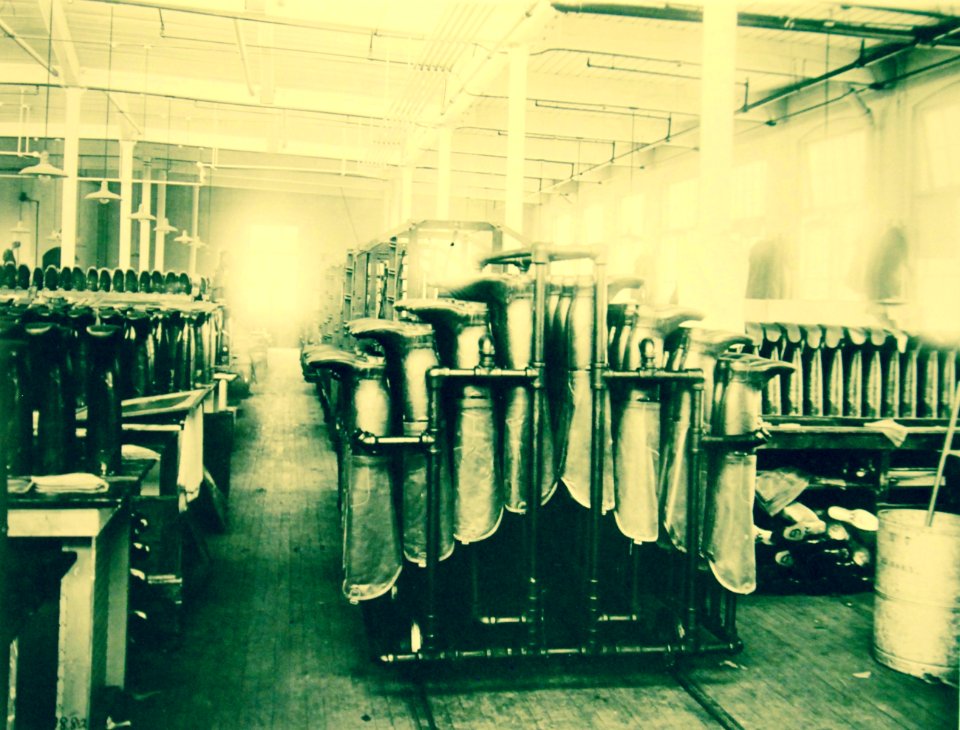 Rubber boots, manufactured by Goodyear Rubber Company, Akron, Ohio, on last to perfect shape, WWI (29100483334)