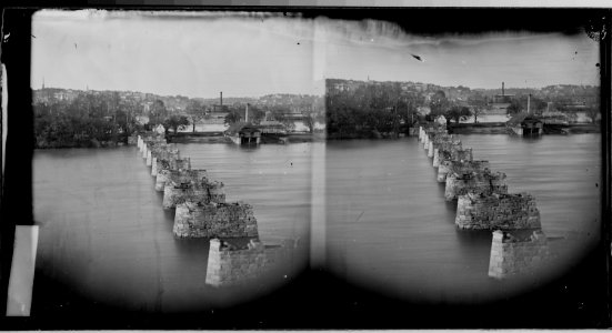 Ruins of Mayo's Stone R.R. bridge on James River, at Richmond, Va. - NARA - 529618