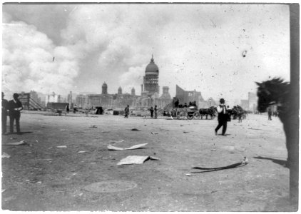 Ruins of City Hall, from the corners of Van Ness Ave. and Market Sts., Friday the 20th, April 1906 LCCN89709550