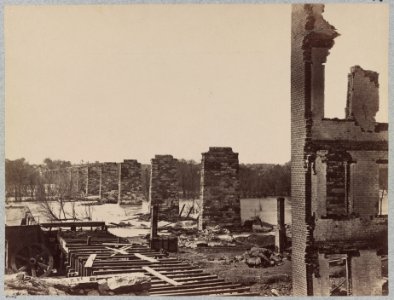 Ruins of Richmond and Petersburg Railroad Bridge, Richmond, Va., April, 1865 LCCN2014645914