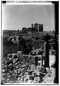 Ruins of Jerash (Gerasa). The cathedral courtyard. Showing the temple of Artemis on horizon LOC matpc.00211