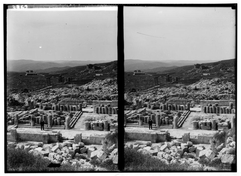 Ruins of Jerash (Gerasa). The cathedral ruins. Showing main avenue and the forum. LOC matpc.02751