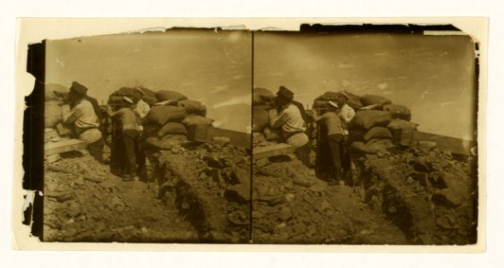 Russian officers watching Japanese assault on one of the forts - during the siege of Port Arthur LCCN2005678605