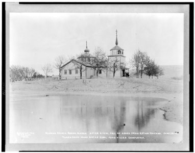 Russian church, Kodiak, Alaska. After a 16 in. fall of ashes from Katmai volcano LCCN95506332