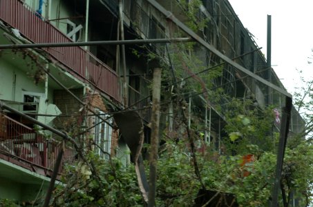 Ruins of a burnt apartment building in Gori