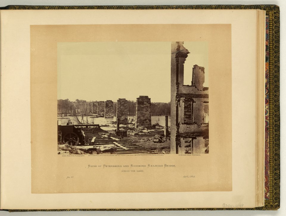 Ruins of Petersburg and Richmond railroad bridge, across the James LCCN2007685825
