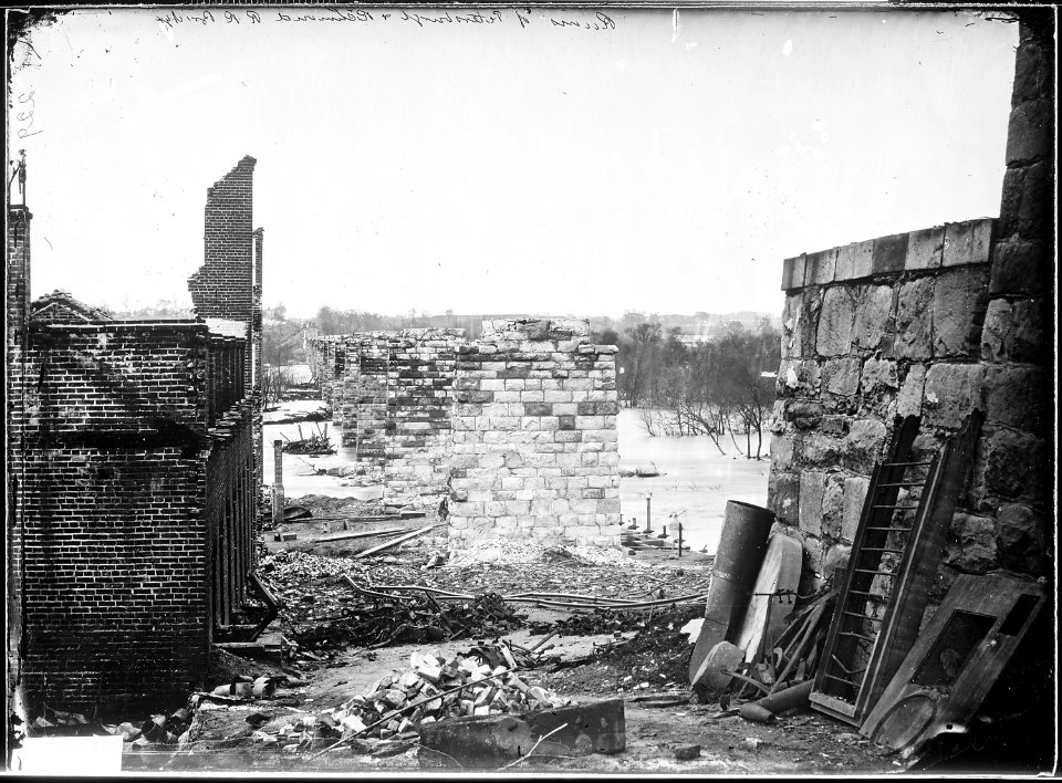 Ruins of Petersburg, R.R. Bridge, Richmond, Va. April, 1865 - NARA - 528974