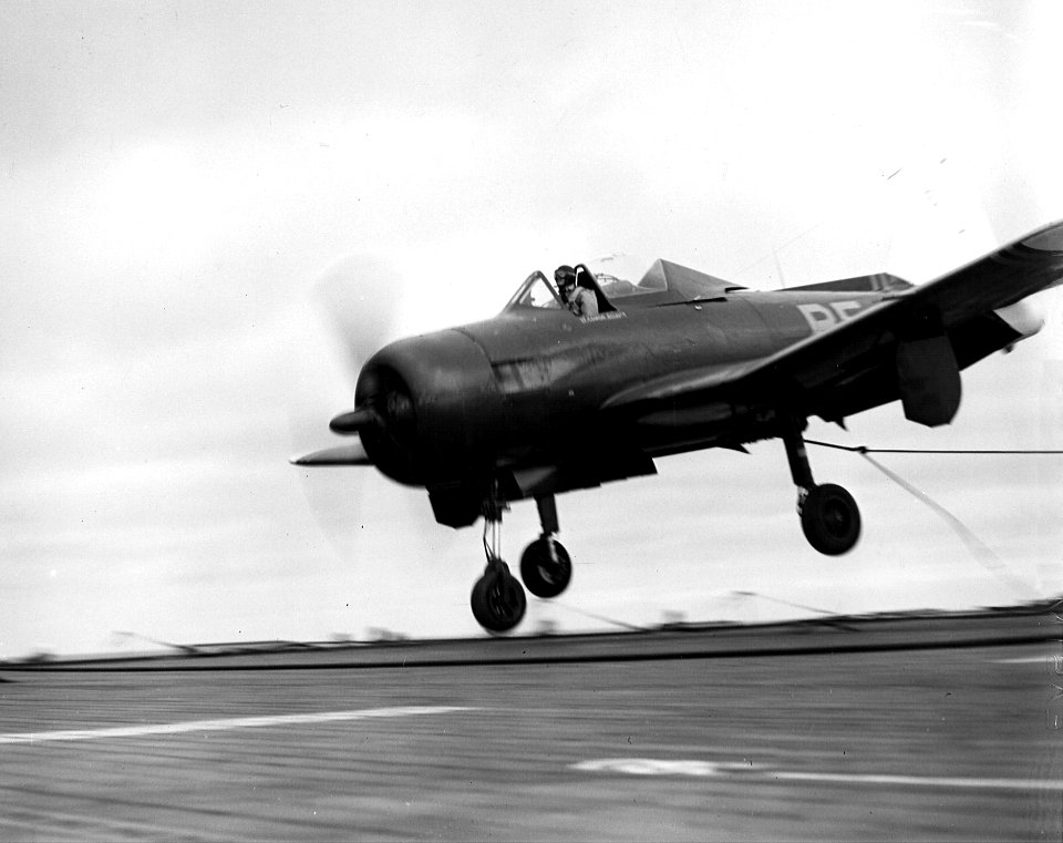 Ryan FR-1 landing on USS Bairoko 1946