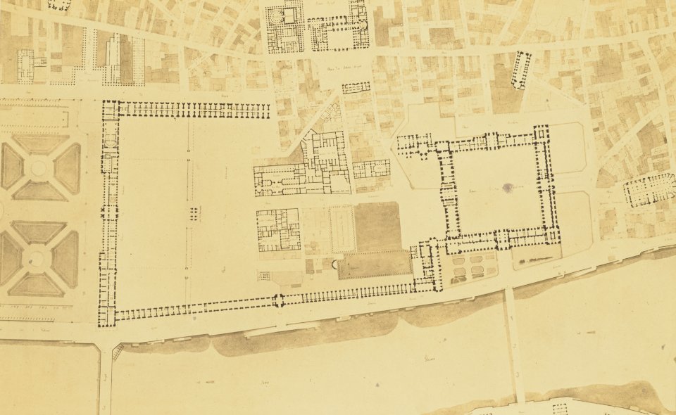 Réunion des Tuileries au Louvre 1852–1857 Getty Museum vol1 02 Plan of the Louvre by Charles Vasserot 1830 – Getty Museum