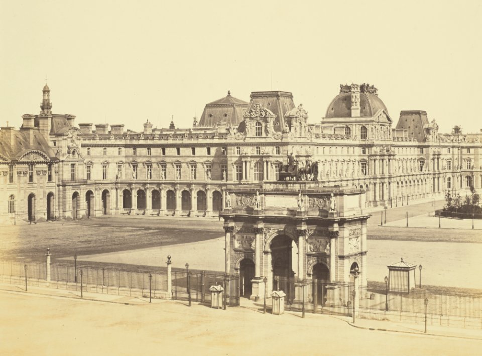 Réunion des Tuileries au Louvre 1852–1857 Getty Museum vol1 06 Arc de Triomphe du Carrousel and the Cour Napoléon from the Tuileries
