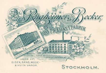 Rügheimer & Beckers stråhattfabrik, reklam