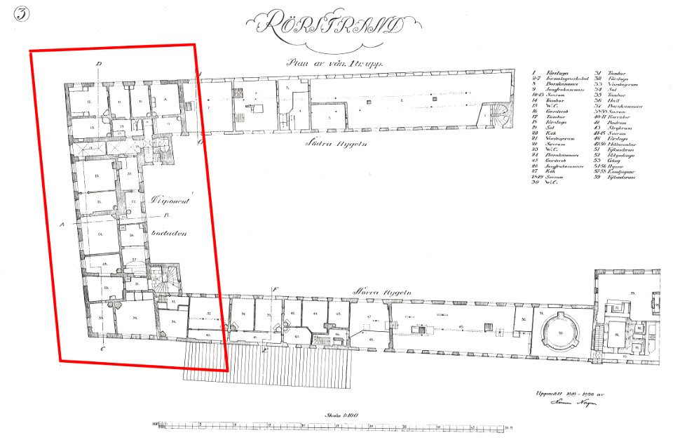 Rörstrands slott plan vån 1 trappa