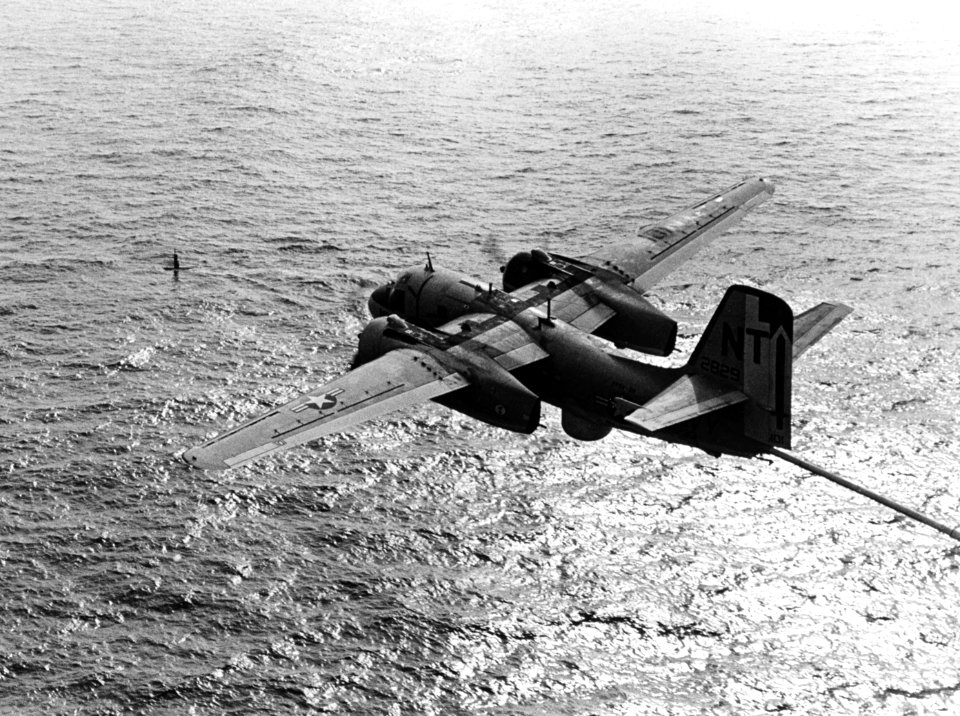 S-2E Tracker of VS-33 over submarine in February 1970