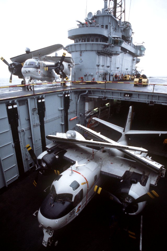 S-2E Trackers on Barzilian carrier Minas Gerais (A11) in 1984