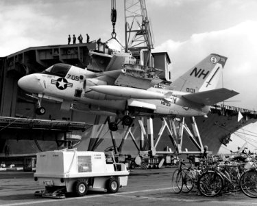 S-3A of VS-33 is hoisted on USS Kitty Hawk (CV-63) in 1977