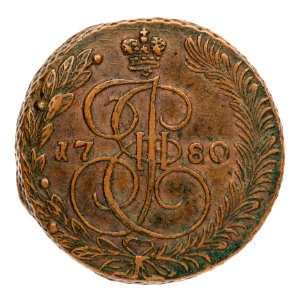 Ryskt mynt av koppar, Ekatharina II Imperatrix, 1780 - Skoklosters slott - 108162